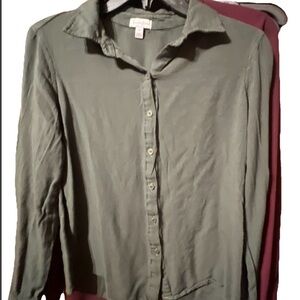 love, Fire Olive Green Button-Up Blouse